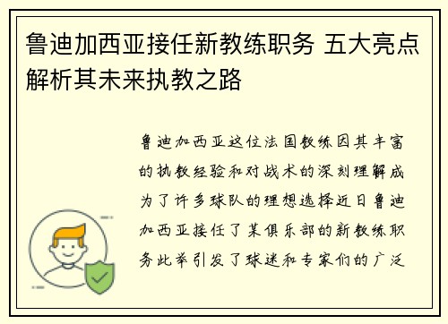 鲁迪加西亚接任新教练职务 五大亮点解析其未来执教之路